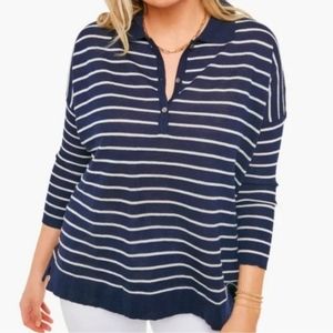 Tuckernuck Top Navy Stripe Clayton Knit Polo Top Size X Small Small